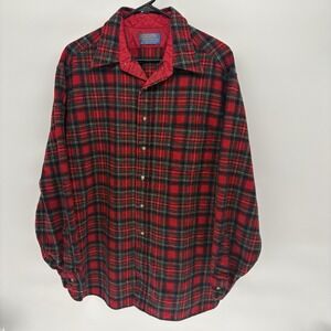 Vintage Pendleton Tartan Plaid Wool Flannel Shirt Loop Collar USA Retro Men XL
